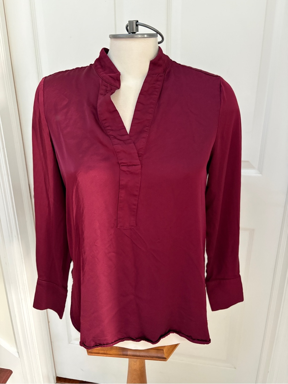 Olsen Women's Split-Neck Blouse in Burgundy